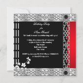 Invitation Fête d'anniversaire Asiatique Rouge Noir Cerise Fl (Dos)