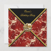 Invitation Fête d'anniversaire Asiatique Rouge Or Black Bloss (Devant)