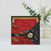 Invitation Fête d'anniversaire Asiatique Rouge or noir Bow (Debout devant)