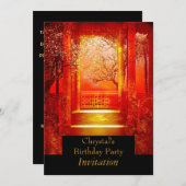 Invitation Fête d'anniversaire Asiatique Scène Or rouge (Devant / Derrière)