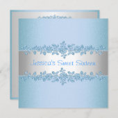 Invitation Fête d'anniversaire assez bleue de roses de sweet (Devant / Derrière)