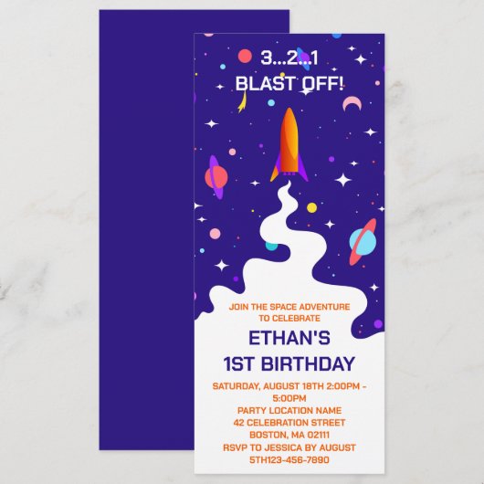 Invitation Fête d'anniversaire Astronaute Espace (Devant / Derrière)