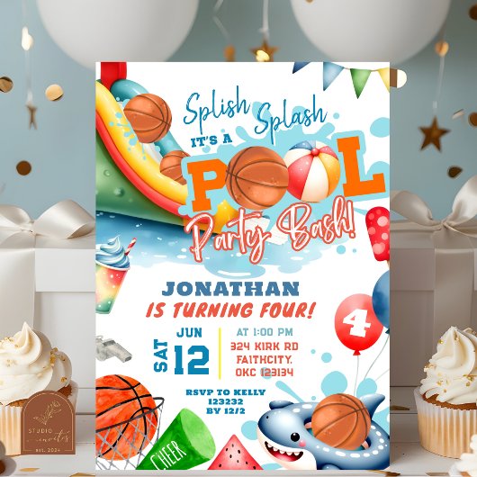 Invitation Fête d'anniversaire au bassin de basketball