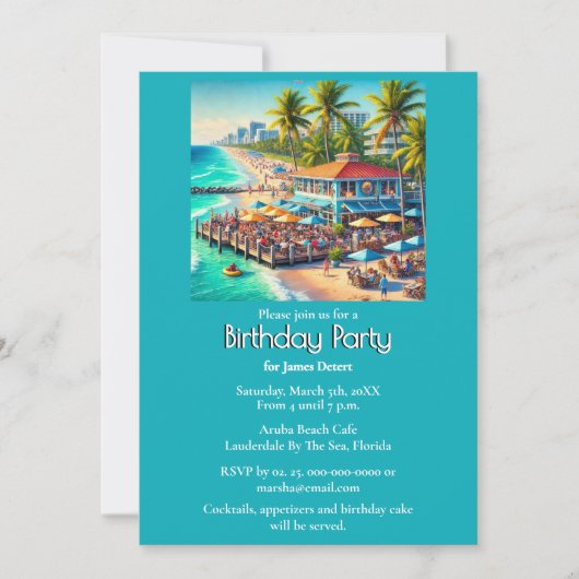 Invitation Fête d'anniversaire au Beach Cafe (Devant)