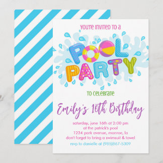 Invitation Fête d'anniversaire au bord de la piscine