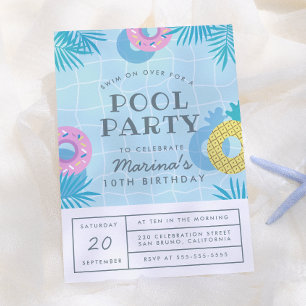 Invitation Fête d'anniversaire au bord de la piscine avec feu