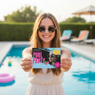 Invitation Fête d'anniversaire au bord de la piscine Code QR 