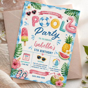 Invitation Fête d'anniversaire au bord de la piscine en été