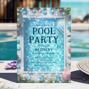 Invitation Fête d'anniversaire au bord de la piscine en été