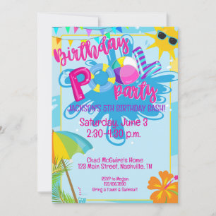 Invitation Fête d'anniversaire au bord de la piscine, Invitat