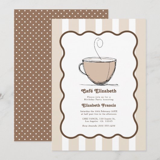 Invitation Fête d'anniversaire au Café (Devant / Derrière)