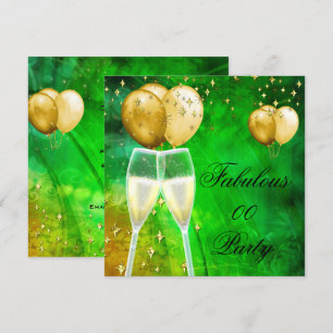 Invitation Fête d'anniversaire au Champagne fabuleuse Vert Or