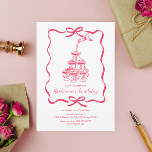 Invitation Fête d'anniversaire au champagne rose chic dessiné