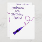 Invitation Fête d'anniversaire au crayon violet (Devant / Derrière)