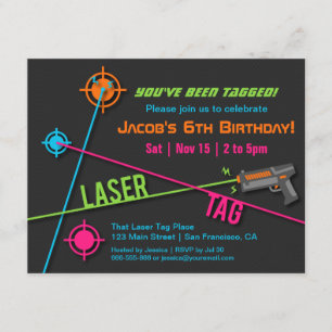 Invitation Fête d'anniversaire au laser tag pour garçons néon