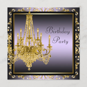 Invitation Fête d'anniversaire au lustre or et violet