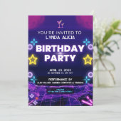 Invitation Fête d'anniversaire au néon violet (Debout devant)