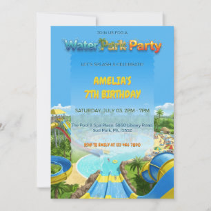 Invitation Fête d'anniversaire au parc aquatique avec tobogga