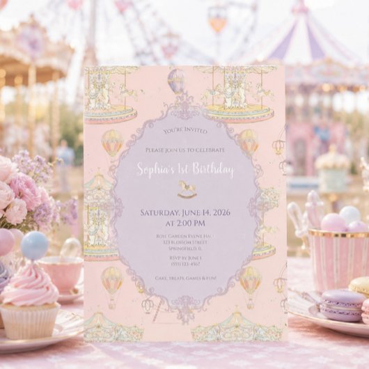 Invitation Fête d'anniversaire au parc d'attractions vintage