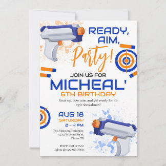 Invitation Fête d'anniversaire au pistolet à fléchettes