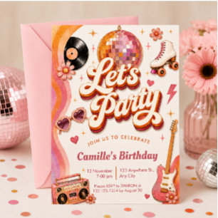 Invitation Fête d'anniversaire au roller skate rétro disco