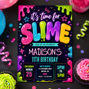 Invitation Fête d'anniversaire au slime néon
