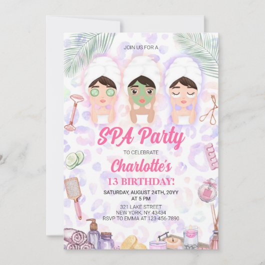 Invitation Fête d'anniversaire au spa (Devant)