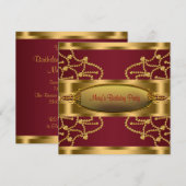 Invitation Fête d'anniversaire au vin rouge rubis et or de Bo (Devant / Derrière)