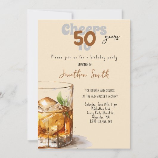 Invitation Fête d'anniversaire au whisky (Devant)