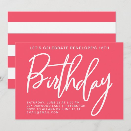 Invitation Fête d'anniversaire audacieuse de rayures (Devant / Derrière)