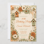 Invitation Fête d'anniversaire automnale orange brûlé et vert (Devant)
