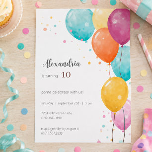 Invitation Fête d'anniversaire aux ballons colorés 