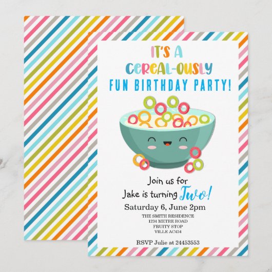 Invitation Fête d'anniversaire aux céréales (Devant / Derrière)