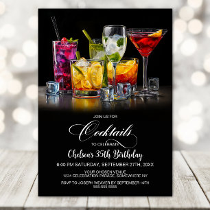 Invitation Fête d'anniversaire aux cocktails colorés