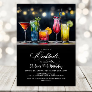 Invitation Fête d'anniversaire aux cocktails colorés