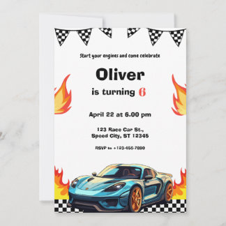 Invitation Fête d'anniversaire aux flammes de voiture de cour