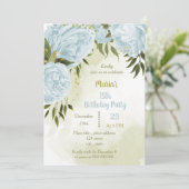 Invitation fête d'anniversaire aux fleurs bleues (Debout devant)