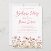 Invitation Fête d'anniversaire aux fleurs roses (Devant)