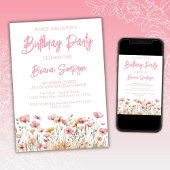 Invitation Fête d'anniversaire aux fleurs roses