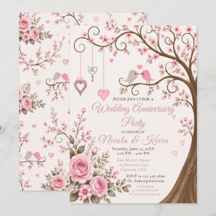 Invitation Fête d'anniversaire aux fleurs roses rosées