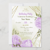 Invitation fête d'anniversaire aux fleurs violettes (Devant)