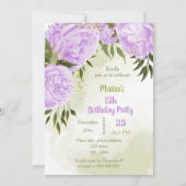 Invitation fête d'anniversaire aux fleurs violettes (Devant)