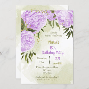 Invitation fête d'anniversaire aux fleurs violettes