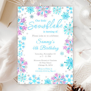 Invitation Fête d'anniversaire aux flocons de neige violets e