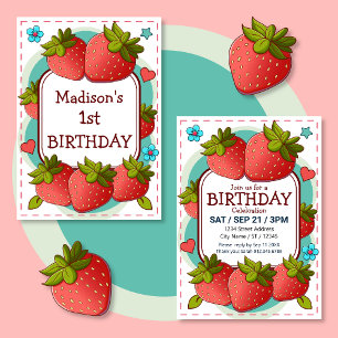 Invitation Fête d'anniversaire aux fraises