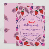 Invitation Fête d'anniversaire aux fraises (Devant / Derrière)