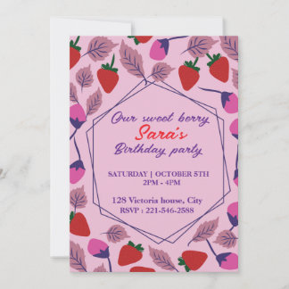 Invitation Fête d'anniversaire aux fraises