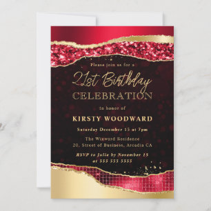 Invitation Fête d'anniversaire aux larmes de glamour rouge et