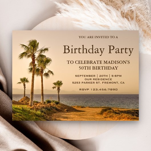 Invitation Fête d'anniversaire aux palmiers de l'île tropical