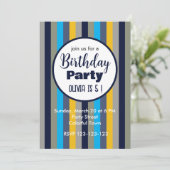 Invitation Fête d'anniversaire aux rayures colorées (Debout devant)